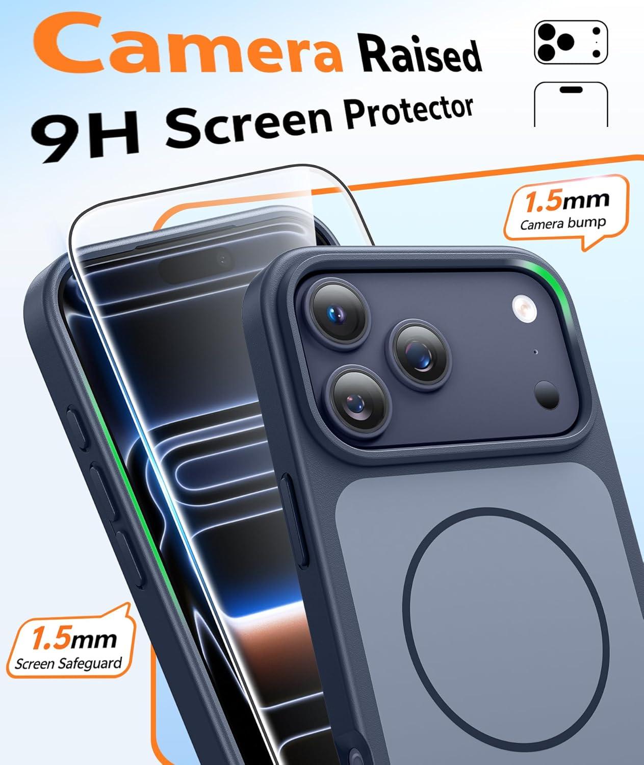 imageFNTCASE for iPhone 17 Pro Max Case Silver Compatible with Magsafe Magnetic Phone Cover with Screen Protector Military Grade Shockproof Protective DualTone Design for 17 ProMax 69 inchDeep Blue