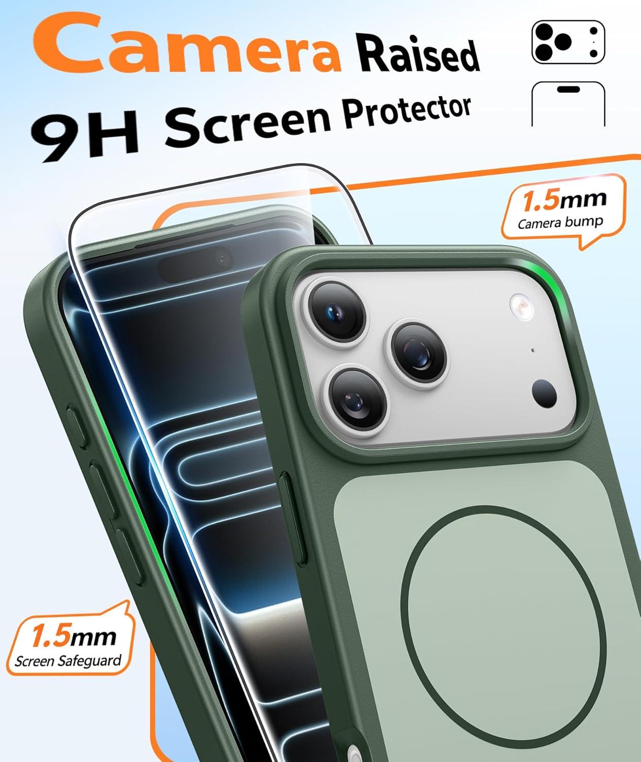imageFNTCASE for iPhone 17 Pro Max Case Silver Compatible with Magsafe Magnetic Phone Cover with Screen Protector Military Grade Shockproof Protective DualTone Design for 17 ProMax 69 inchGreen