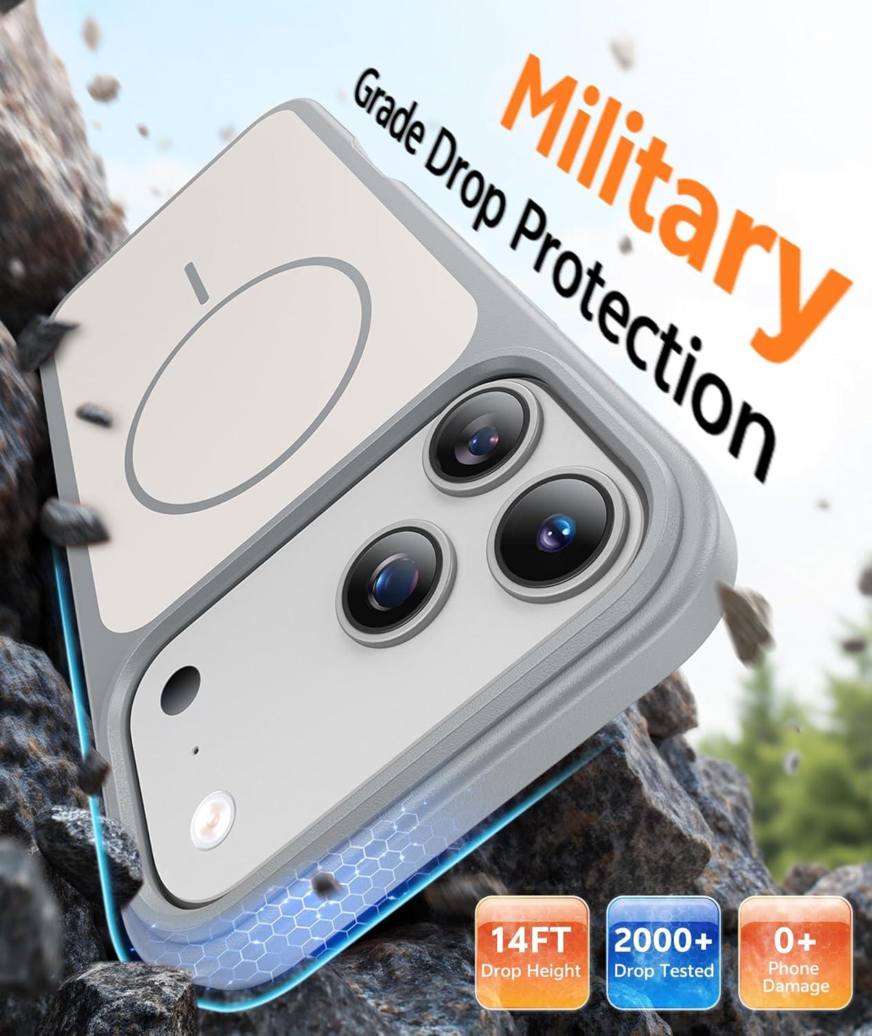 imageFNTCASE for iPhone 17 Pro Max Case Silver Compatible with Magsafe Magnetic Phone Cover with Screen Protector Military Grade Shockproof Protective DualTone Design for 17 ProMax 69 inchSilver