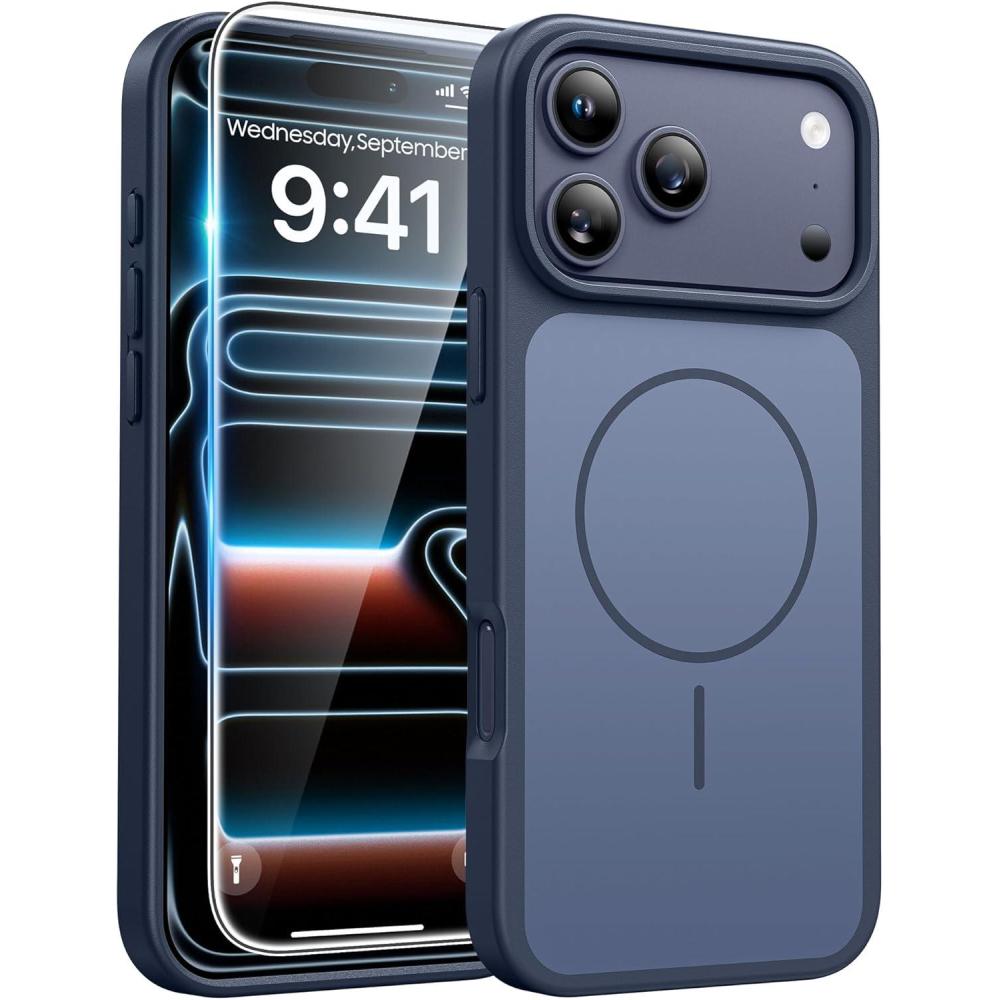 imageFNTCASE for iPhone 17 Pro Max Case Silver Compatible with Magsafe Magnetic Phone Cover with Screen Protector Military Grade Shockproof Protective DualTone Design for 17 ProMax 69 inchDeep Blue