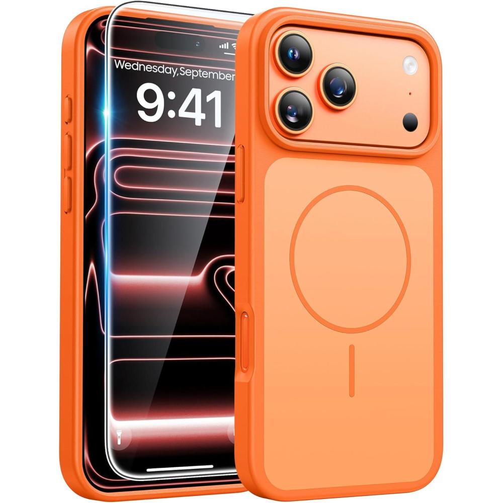 imageFNTCASE for iPhone 17 Pro Max Case Silver Compatible with Magsafe Magnetic Phone Cover with Screen Protector Military Grade Shockproof Protective DualTone Design for 17 ProMax 69 inchCosmic Orange