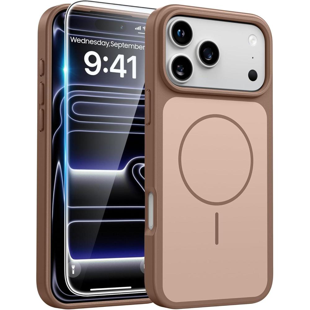 imageFNTCASE for iPhone 17 Pro Max Case Silver Compatible with Magsafe Magnetic Phone Cover with Screen Protector Military Grade Shockproof Protective DualTone Design for 17 ProMax 69 inchBrown