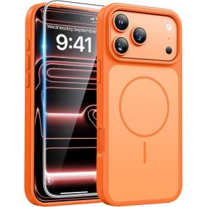 FNTCASE for iPhone 17 Pro Max Case Silver: [Compatible with Magsafe] [Magnetic Phone Cover with Screen Protector] Military Grade Shockproof Protective Dual-Tone Design‌ for 17 ProMax, 6.9 inch(Cosmic Orange)