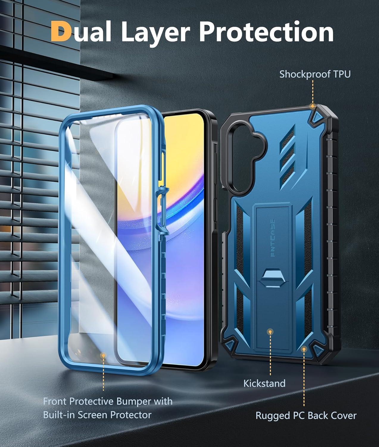 imageFNTCASE for Samsung Galaxy A155G Case Military Grade Drop Proof Protection Phone Cover with Kickstand Heavy Duty Rugged Full Body Protective Shockproof Matte Textured TPU Cases 65 Inch BlackBlue