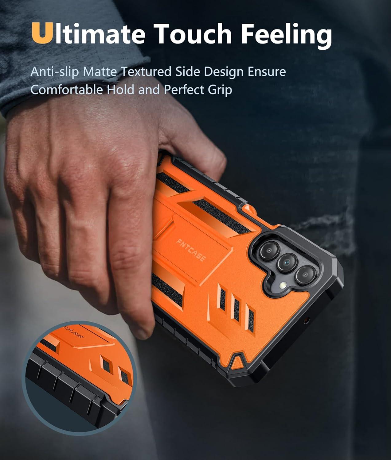 imageFNTCASE for Samsung Galaxy A155G Case Military Grade Drop Proof Protection Phone Cover with Kickstand Heavy Duty Rugged Full Body Protective Shockproof Matte Textured TPU Cases 65 Inch BlackOrange