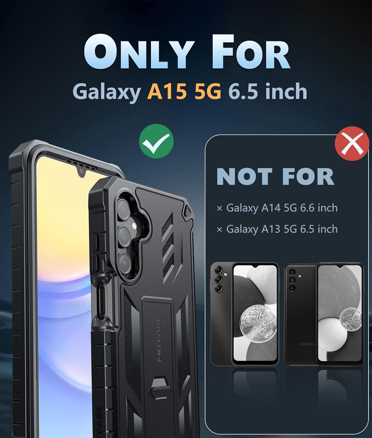 imageFNTCASE for Samsung Galaxy A155G Case Military Grade Drop Proof Protection Phone Cover with Kickstand Heavy Duty Rugged Full Body Protective Shockproof Matte Textured TPU Cases 65 Inch BlackBlack