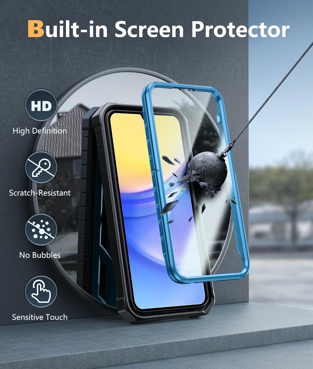 imageFNTCASE for Samsung Galaxy A155G Case Military Grade Drop Proof Protection Phone Cover with Kickstand Heavy Duty Rugged Full Body Protective Shockproof Matte Textured TPU Cases 65 Inch BlackBlue