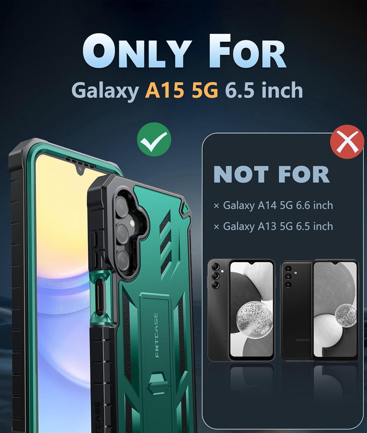 imageFNTCASE for Samsung Galaxy A155G Case Military Grade Drop Proof Protection Phone Cover with Kickstand Heavy Duty Rugged Full Body Protective Shockproof Matte Textured TPU Cases 65 Inch BlackGreen