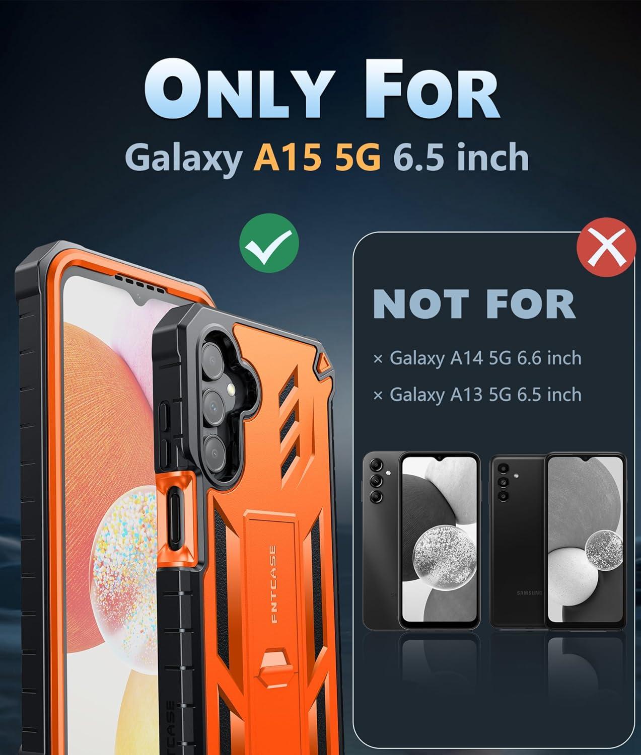 imageFNTCASE for Samsung Galaxy A155G Case Military Grade Drop Proof Protection Phone Cover with Kickstand Heavy Duty Rugged Full Body Protective Shockproof Matte Textured TPU Cases 65 Inch BlackOrange