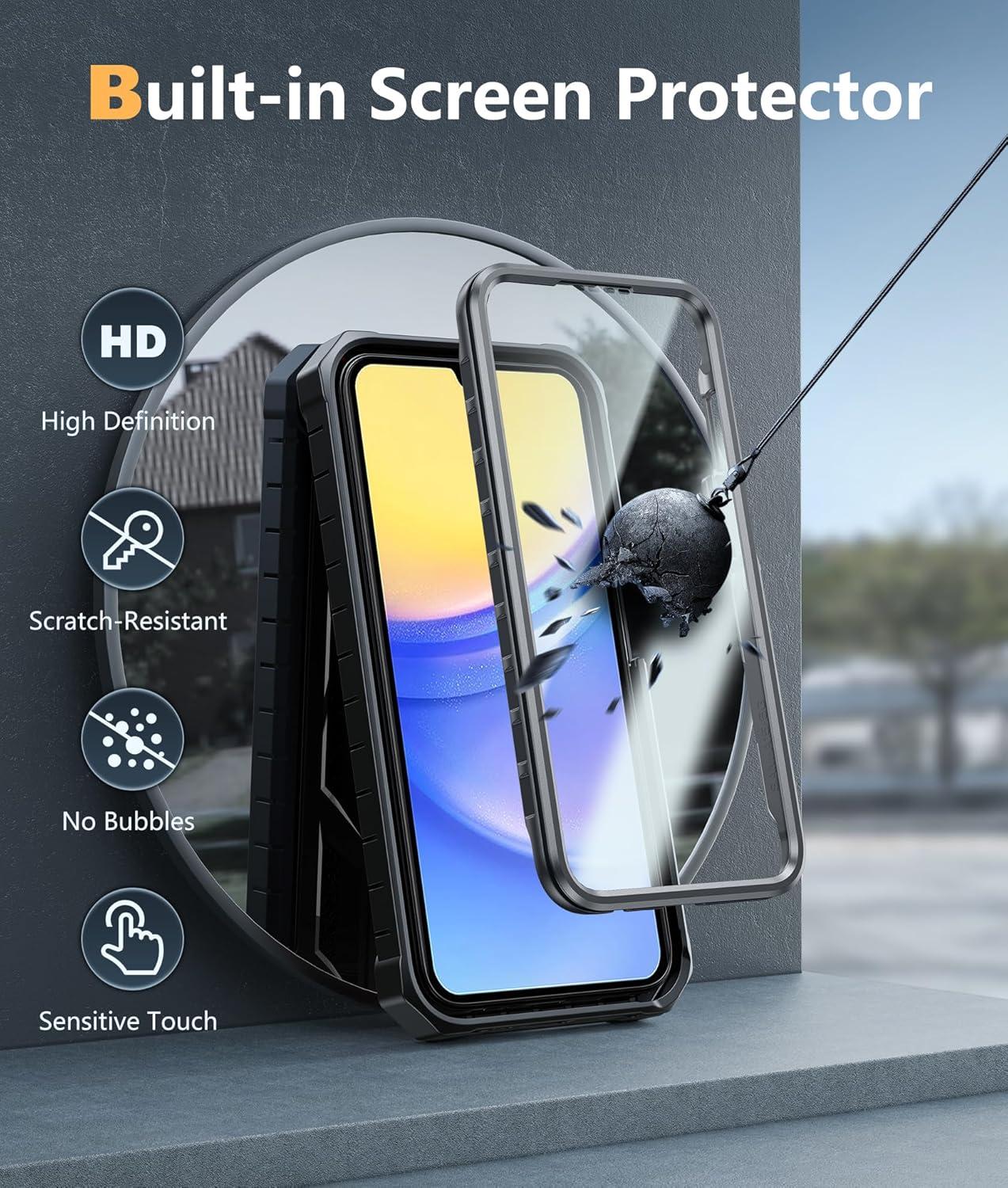 imageFNTCASE for Samsung Galaxy A155G Case Military Grade Drop Proof Protection Phone Cover with Kickstand Heavy Duty Rugged Full Body Protective Shockproof Matte Textured TPU Cases 65 Inch BlackBlack