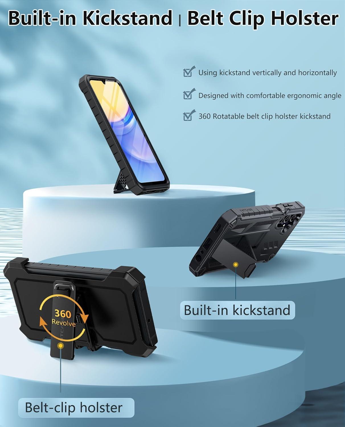 imageFNTCASE for Samsung Galaxy A155G Case Military Grade Drop Proof Protection Phone Cover with Kickstand Heavy Duty Rugged Full Body Protective Shockproof Matte Textured TPU Cases 65 Inch BlackTBlack