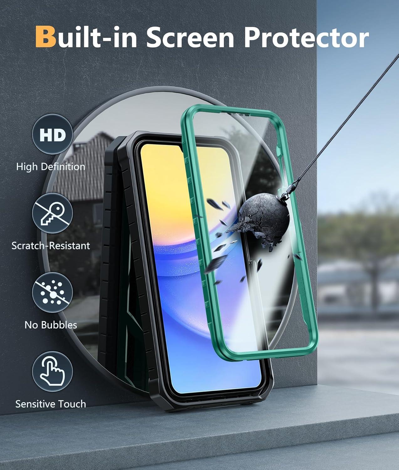 imageFNTCASE for Samsung Galaxy A155G Case Military Grade Drop Proof Protection Phone Cover with Kickstand Heavy Duty Rugged Full Body Protective Shockproof Matte Textured TPU Cases 65 Inch BlackGreen