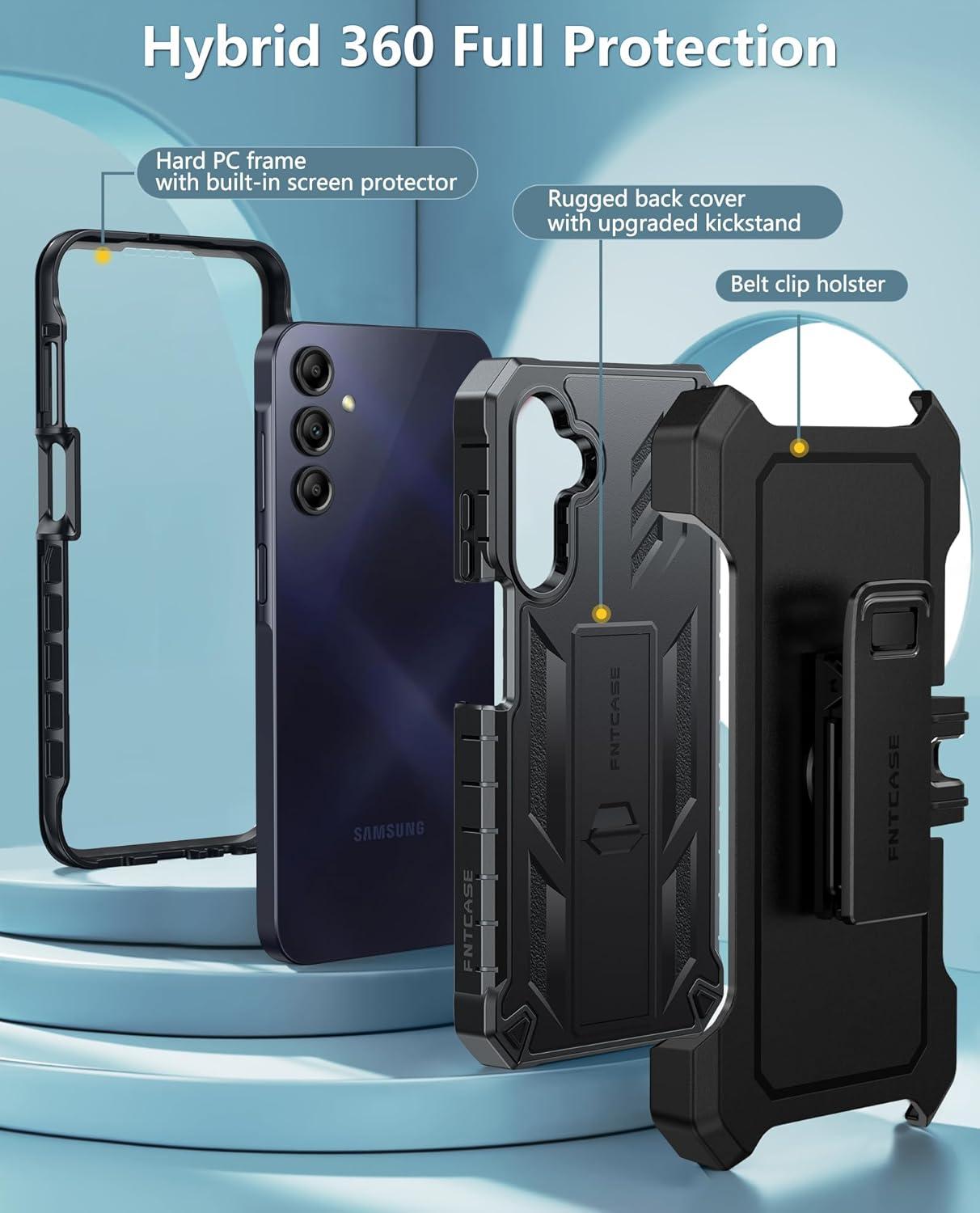 imageFNTCASE for Samsung Galaxy A155G Case Military Grade Drop Proof Protection Phone Cover with Kickstand Heavy Duty Rugged Full Body Protective Shockproof Matte Textured TPU Cases 65 Inch BlackTBlack