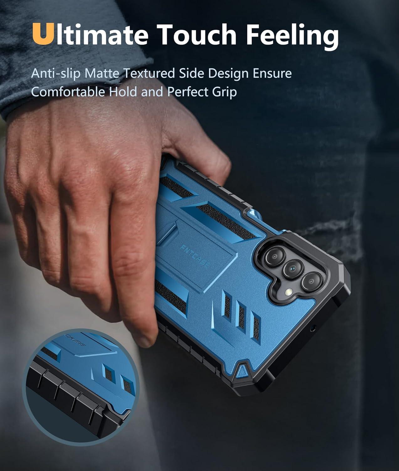 imageFNTCASE for Samsung Galaxy A155G Case Military Grade Drop Proof Protection Phone Cover with Kickstand Heavy Duty Rugged Full Body Protective Shockproof Matte Textured TPU Cases 65 Inch BlackBlue