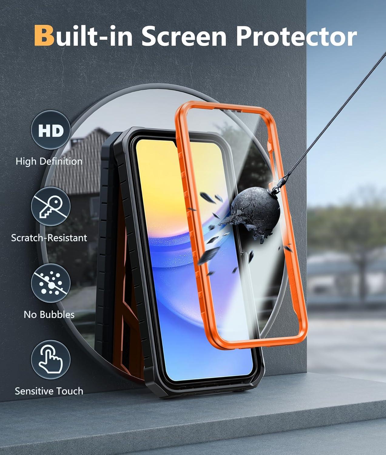 imageFNTCASE for Samsung Galaxy A155G Case Military Grade Drop Proof Protection Phone Cover with Kickstand Heavy Duty Rugged Full Body Protective Shockproof Matte Textured TPU Cases 65 Inch BlackOrange