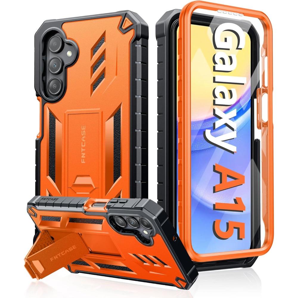 imageFNTCASE for Samsung Galaxy A155G Case Military Grade Drop Proof Protection Phone Cover with Kickstand Heavy Duty Rugged Full Body Protective Shockproof Matte Textured TPU Cases 65 Inch BlackOrange