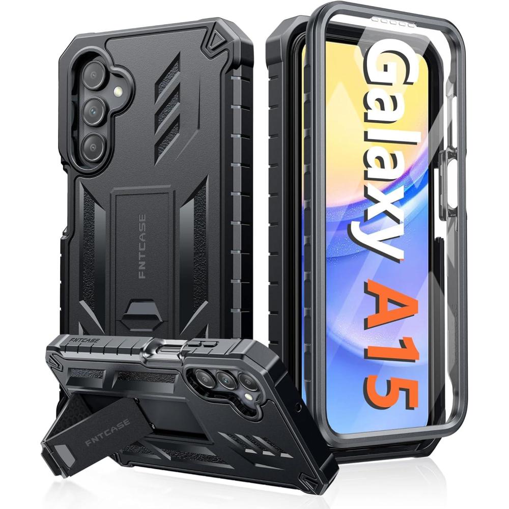 imageFNTCASE for Samsung Galaxy A155G Case Military Grade Drop Proof Protection Phone Cover with Kickstand Heavy Duty Rugged Full Body Protective Shockproof Matte Textured TPU Cases 65 Inch BlackBlack