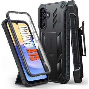 FNTCASE for Samsung Galaxy A15-5G Case: Military Grade Drop Proof Protection Phone Cover with Kickstand | Heavy Duty Rugged Full Body Protective Shockproof Matte Textured TPU Cases – 6.5 Inch (Black)(T-Black)