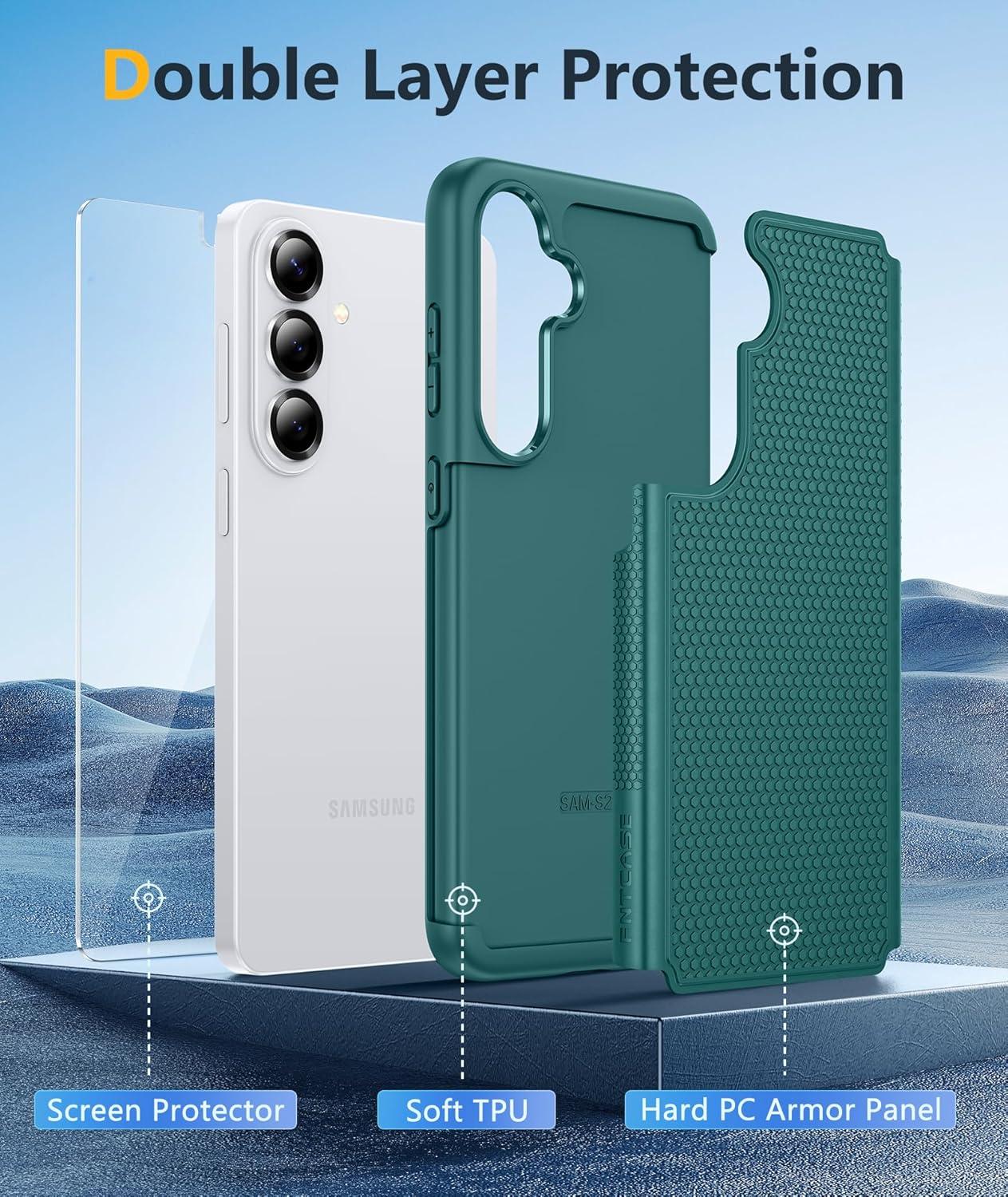 imageFNTCASE for Samsung Galaxy S26 Plus Case Military Grade Drop Protection 14ft Drop Tested Screen Protector Included AntiSlip AntiFingerprint Dual Layer Shockproof Phone Case Cover Green