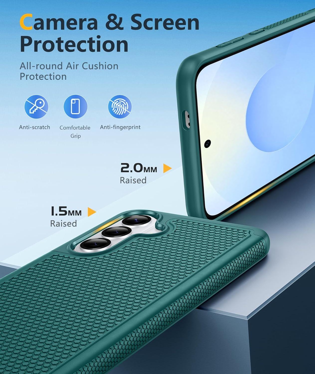 imageFNTCASE for Samsung Galaxy S26 Plus Case Military Grade Drop Protection 14ft Drop Tested Screen Protector Included AntiSlip AntiFingerprint Dual Layer Shockproof Phone Case Cover Green