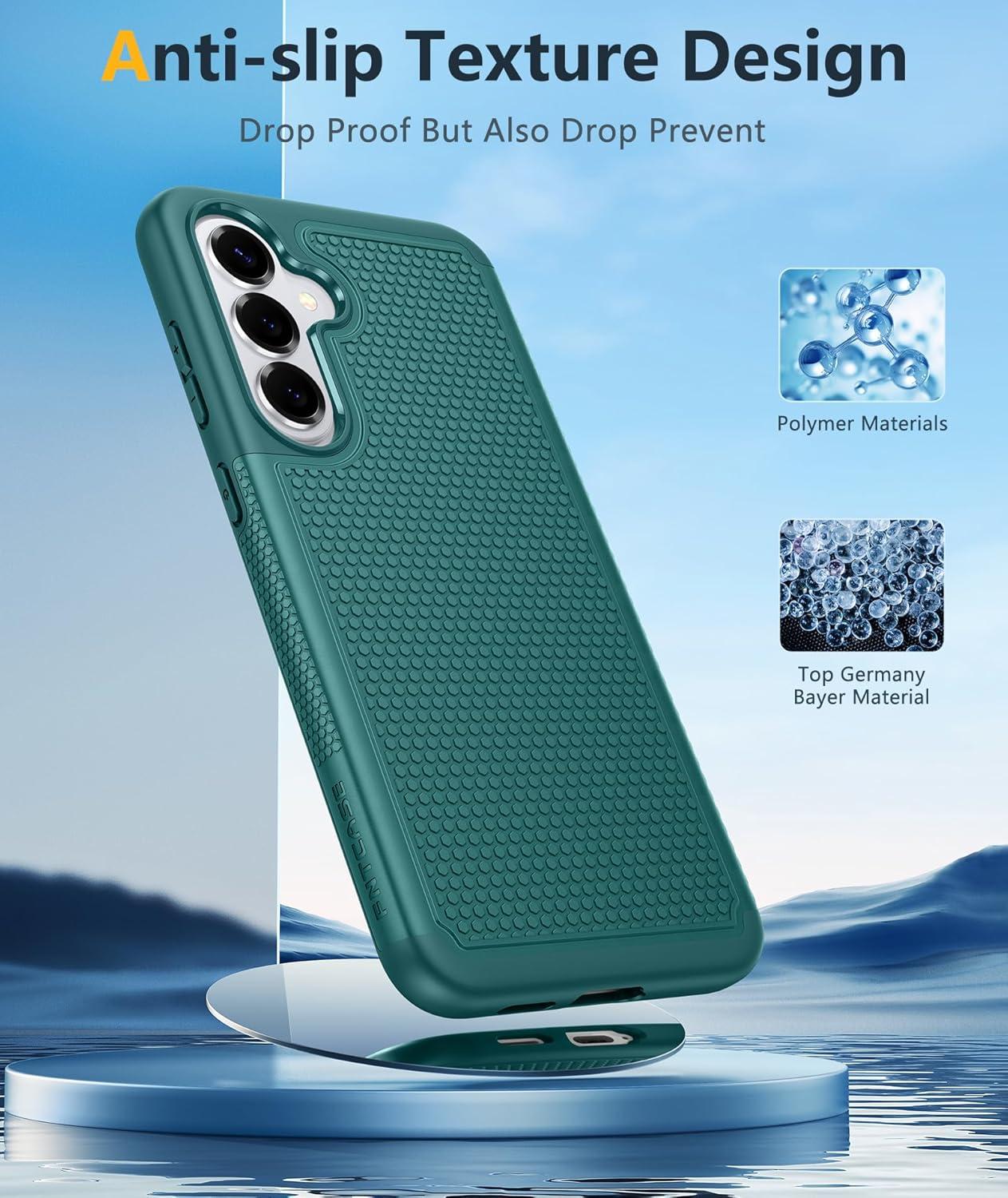 imageFNTCASE for Samsung Galaxy S26 Plus Case Military Grade Drop Protection 14ft Drop Tested Screen Protector Included AntiSlip AntiFingerprint Dual Layer Shockproof Phone Case Cover Green