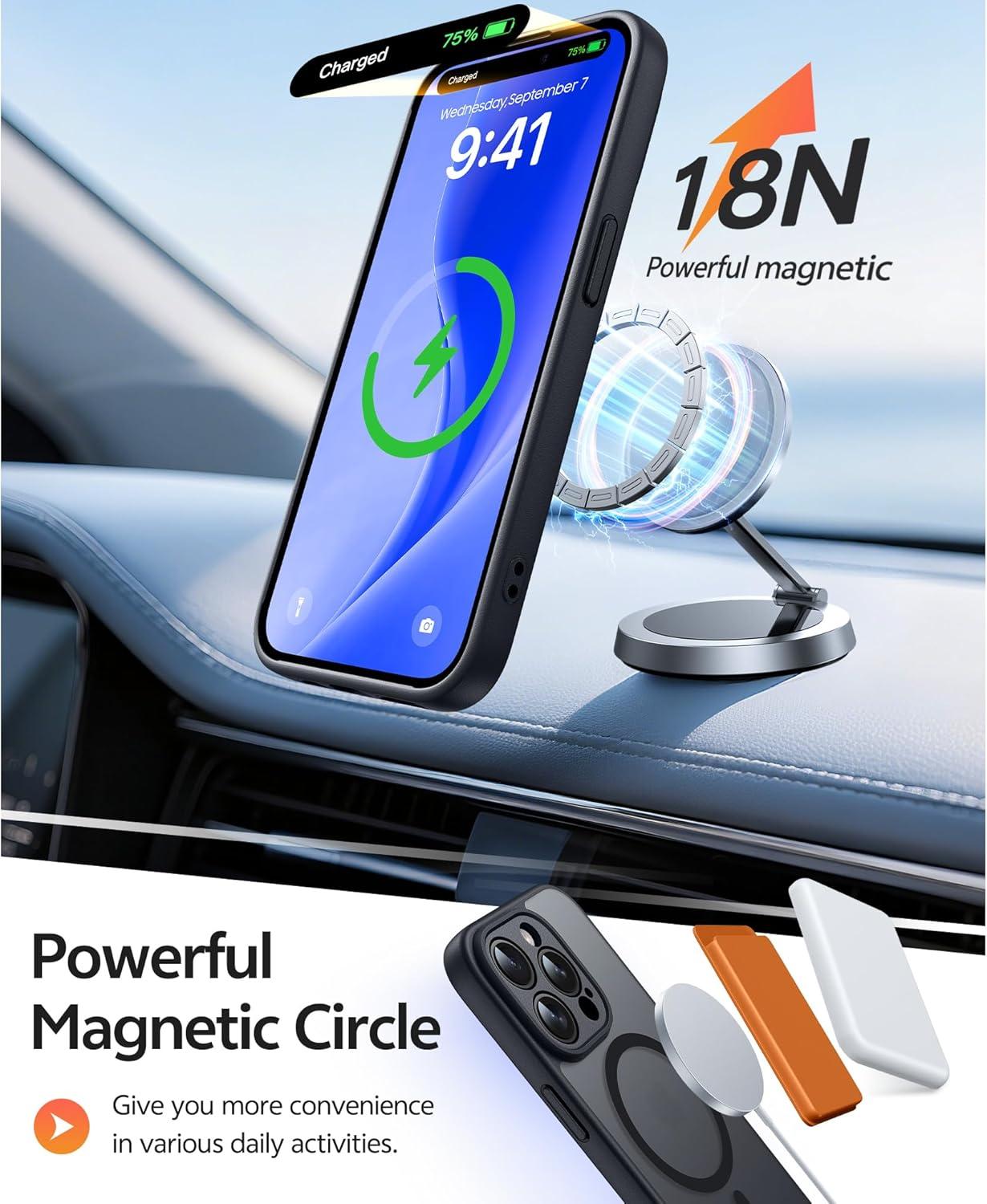 imageFNTCASE for iPhone 15 Pro Case Compatible with Magsafe Translucent Matte Magnetic Phone Cover Military Grade Drop Protection Shockproof Protective Cases BlackBlack