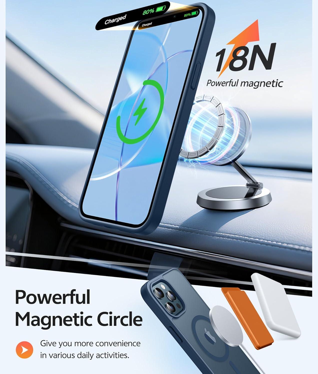 imageFNTCASE for iPhone 15 Pro Case Compatible with Magsafe Translucent Matte Magnetic Phone Cover Military Grade Drop Protection Shockproof Protective Cases BlackBlue