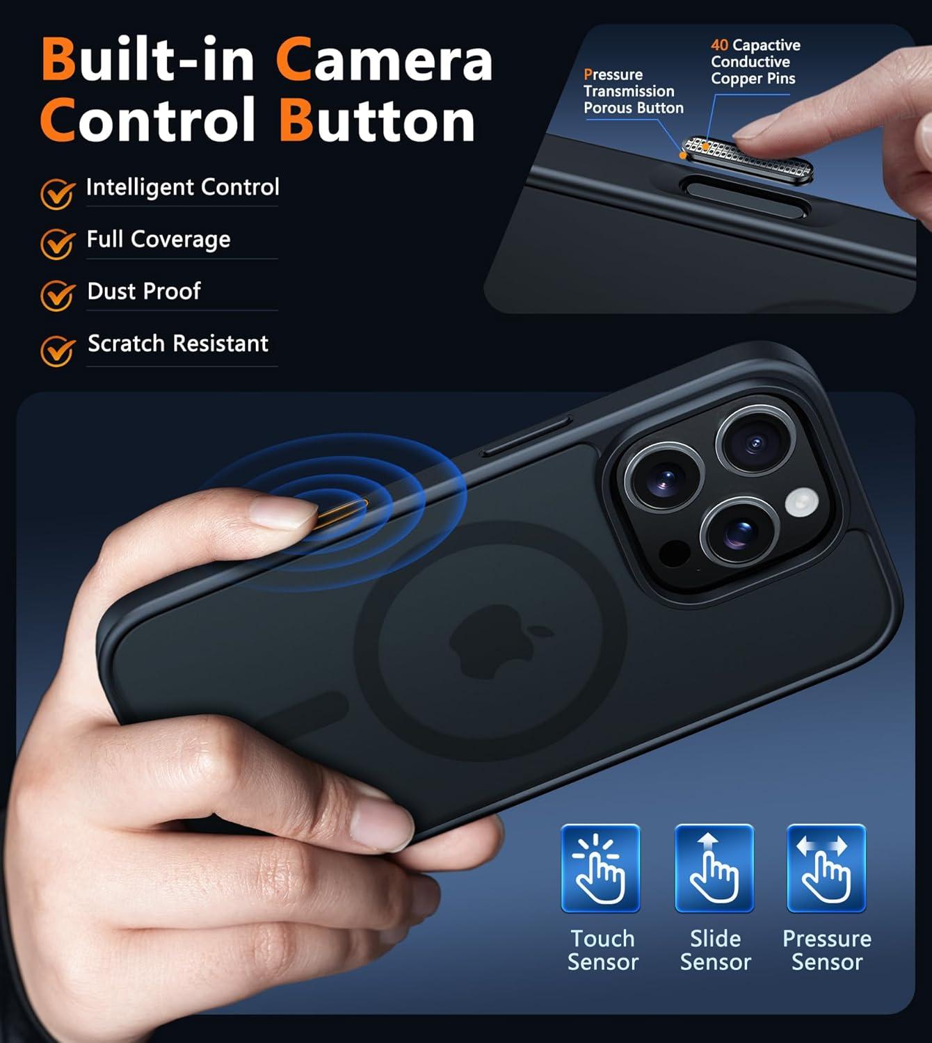 imageFNTCASE for iPhone 15 Pro Case Compatible with Magsafe Translucent Matte Magnetic Phone Cover Military Grade Drop Protection Shockproof Protective Cases BlackBlack