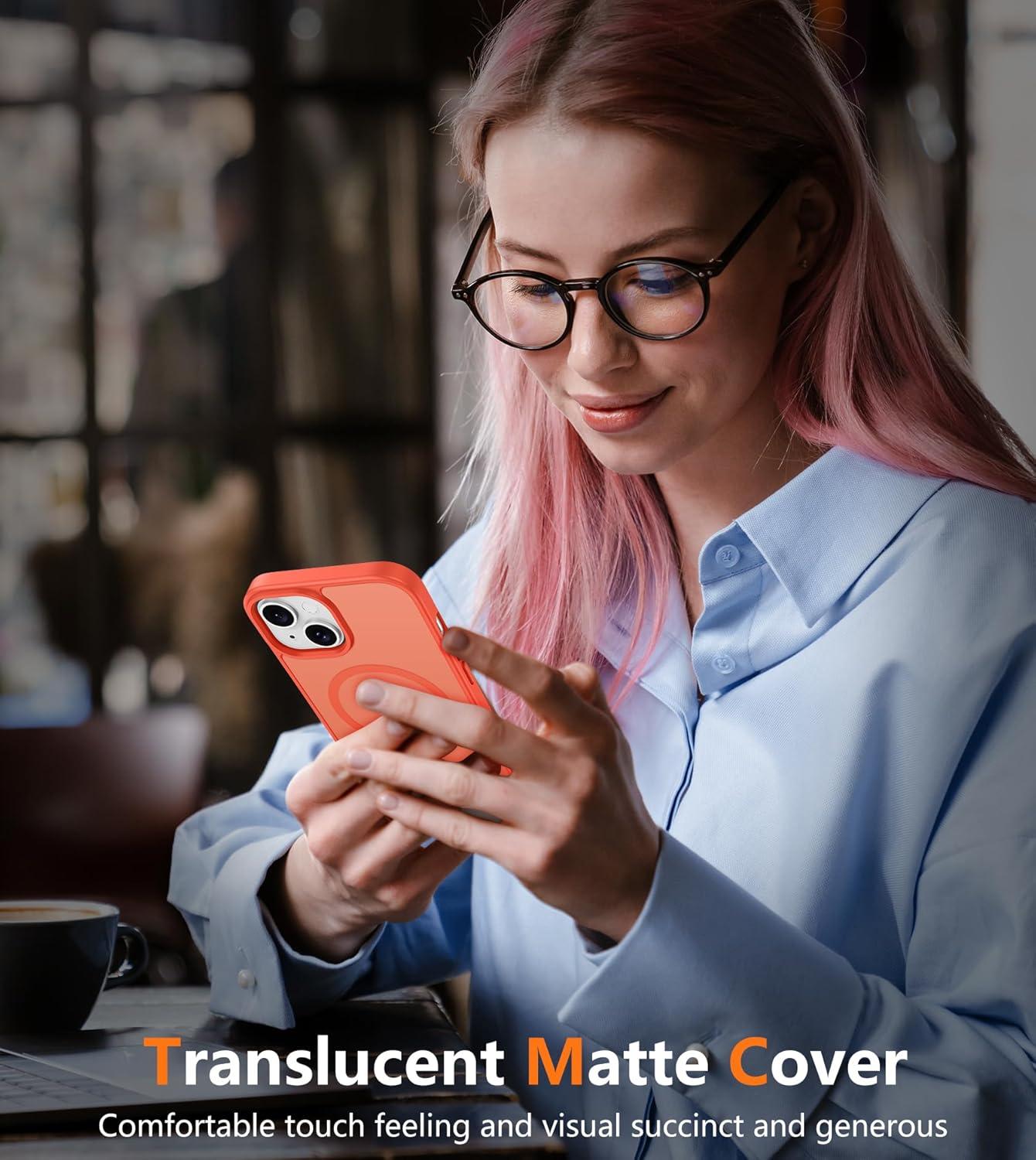 imageFNTCASE for iPhone 15 Pro Case Compatible with Magsafe Translucent Matte Magnetic Phone Cover Military Grade Drop Protection Shockproof Protective Cases BlackOrange