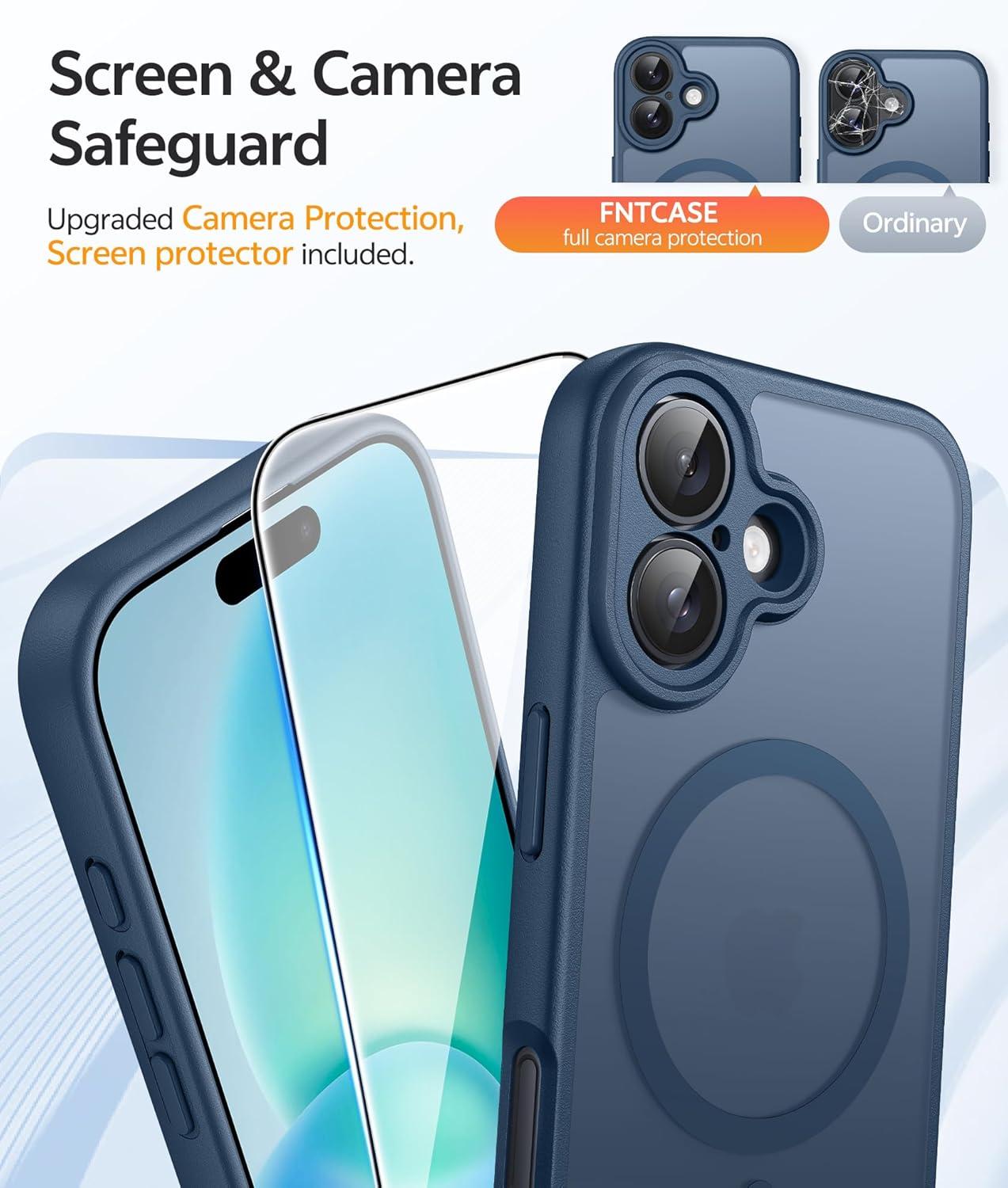 imageFNTCASE for iPhone 15 Pro Case Compatible with Magsafe Translucent Matte Magnetic Phone Cover Military Grade Drop Protection Shockproof Protective Cases BlackBlue
