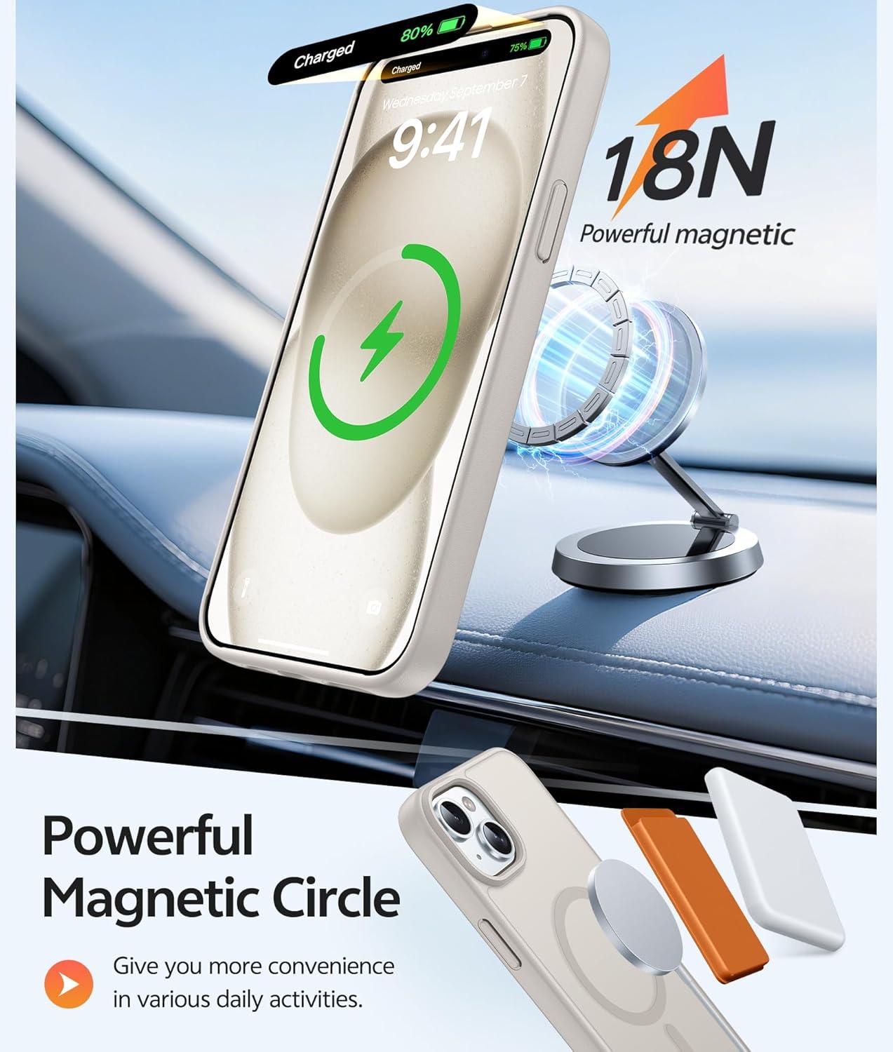 imageFNTCASE for iPhone 15 Pro Case Compatible with Magsafe Translucent Matte Magnetic Phone Cover Military Grade Drop Protection Shockproof Protective Cases BlackOff White