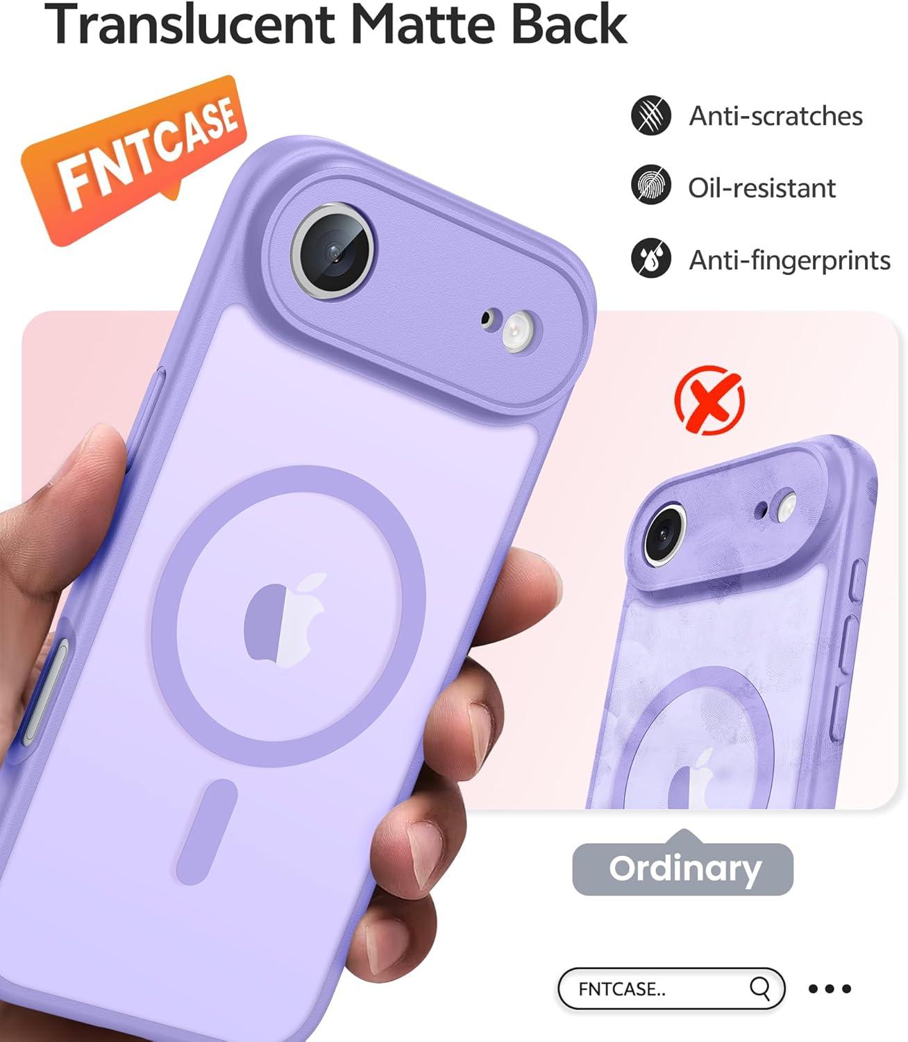 imageFNTCASE for iPhone 15 Pro Case Compatible with Magsafe Translucent Matte Magnetic Phone Cover Military Grade Drop Protection Shockproof Protective Cases BlackLight Purple