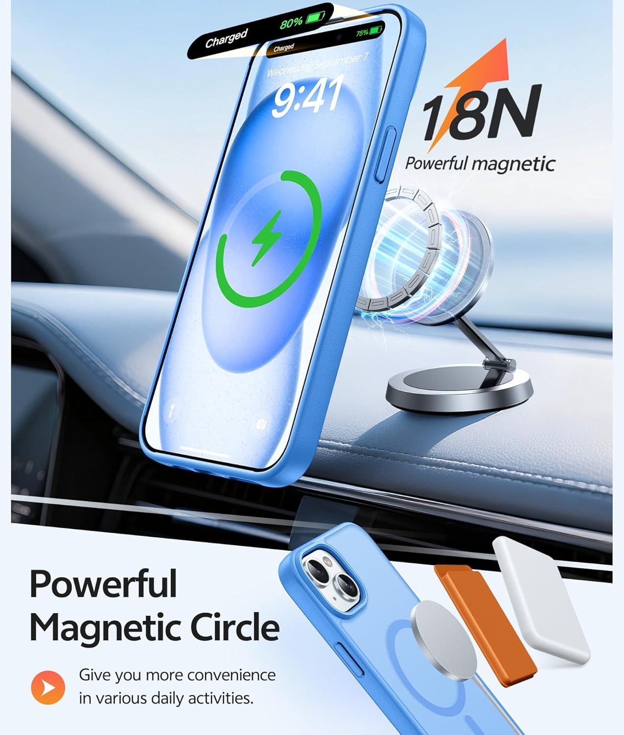 imageFNTCASE for iPhone 15 Pro Case Compatible with Magsafe Translucent Matte Magnetic Phone Cover Military Grade Drop Protection Shockproof Protective Cases BlackIce Blue