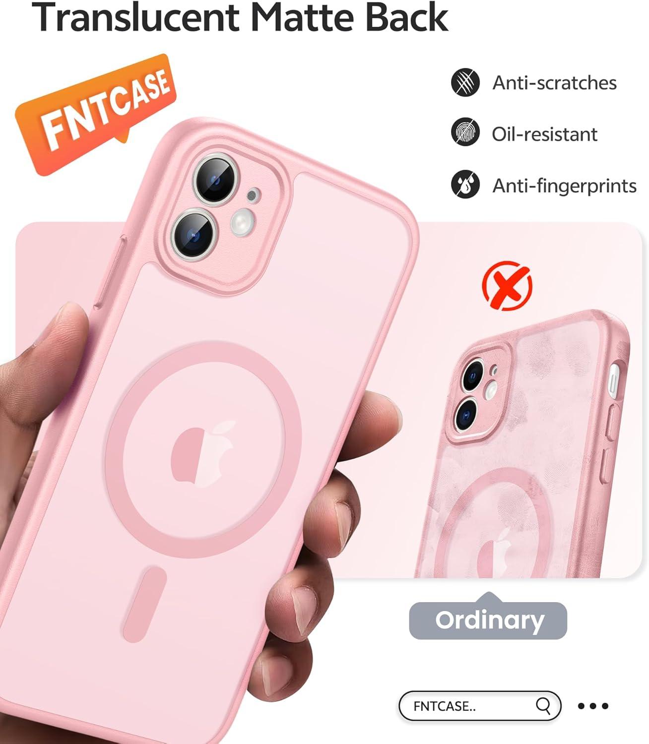 imageFNTCASE for iPhone 15 Pro Case Compatible with Magsafe Translucent Matte Magnetic Phone Cover Military Grade Drop Protection Shockproof Protective Cases BlackLight Pink
