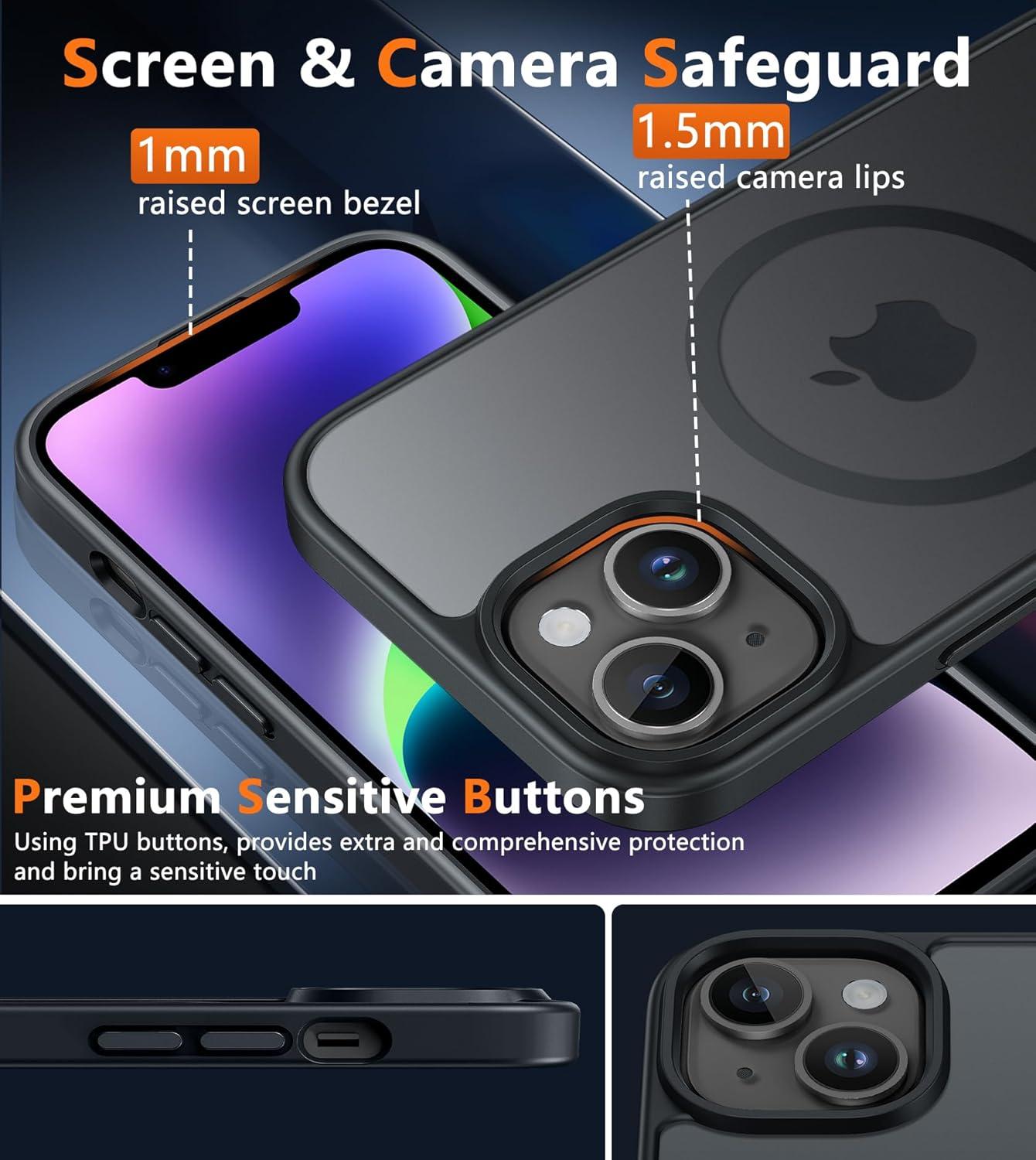 imageFNTCASE for iPhone 15 Pro Case Compatible with Magsafe Translucent Matte Magnetic Phone Cover Military Grade Drop Protection Shockproof Protective Cases BlackBlack
