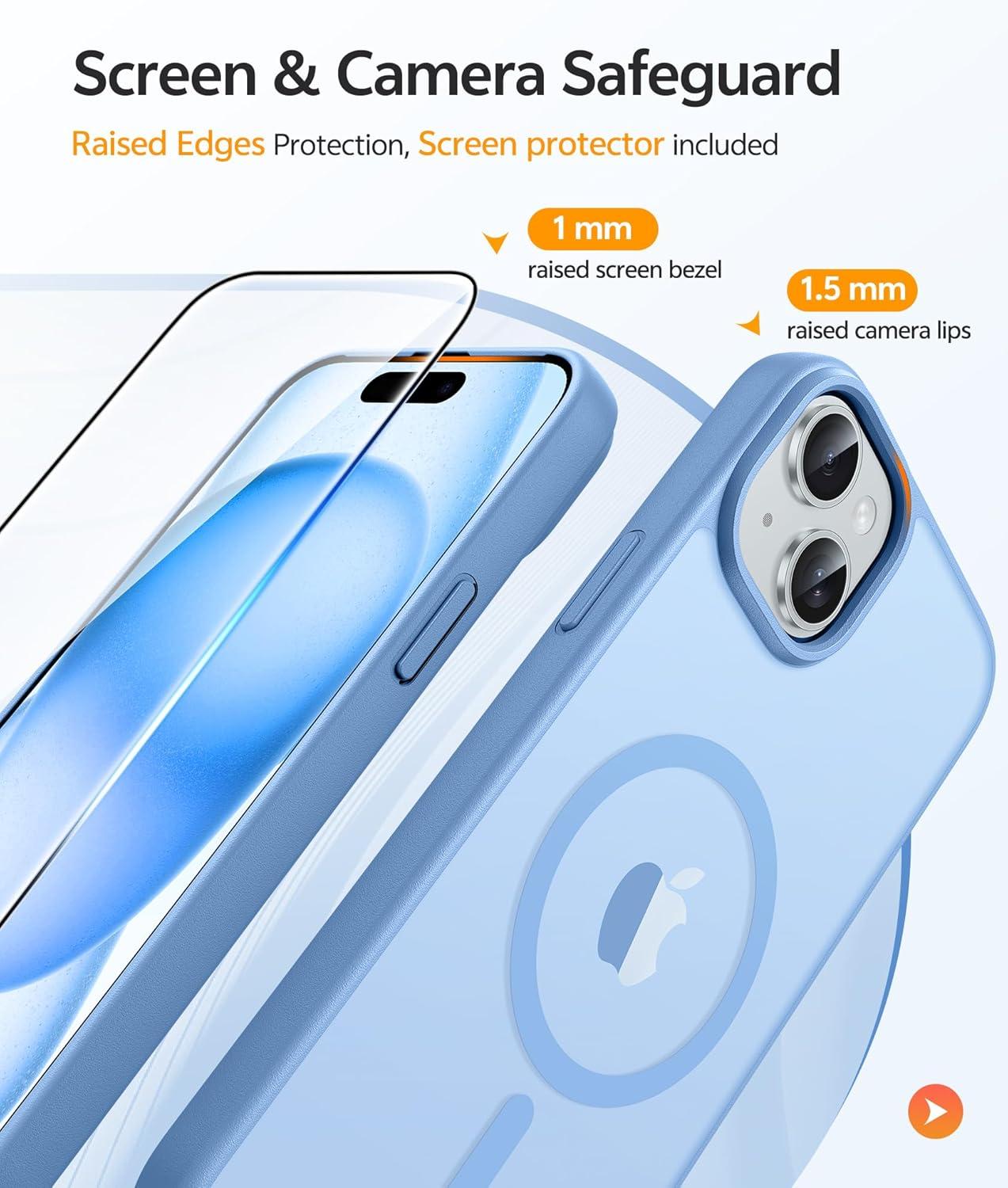 imageFNTCASE for iPhone 15 Pro Case Compatible with Magsafe Translucent Matte Magnetic Phone Cover Military Grade Drop Protection Shockproof Protective Cases BlackLight Blue
