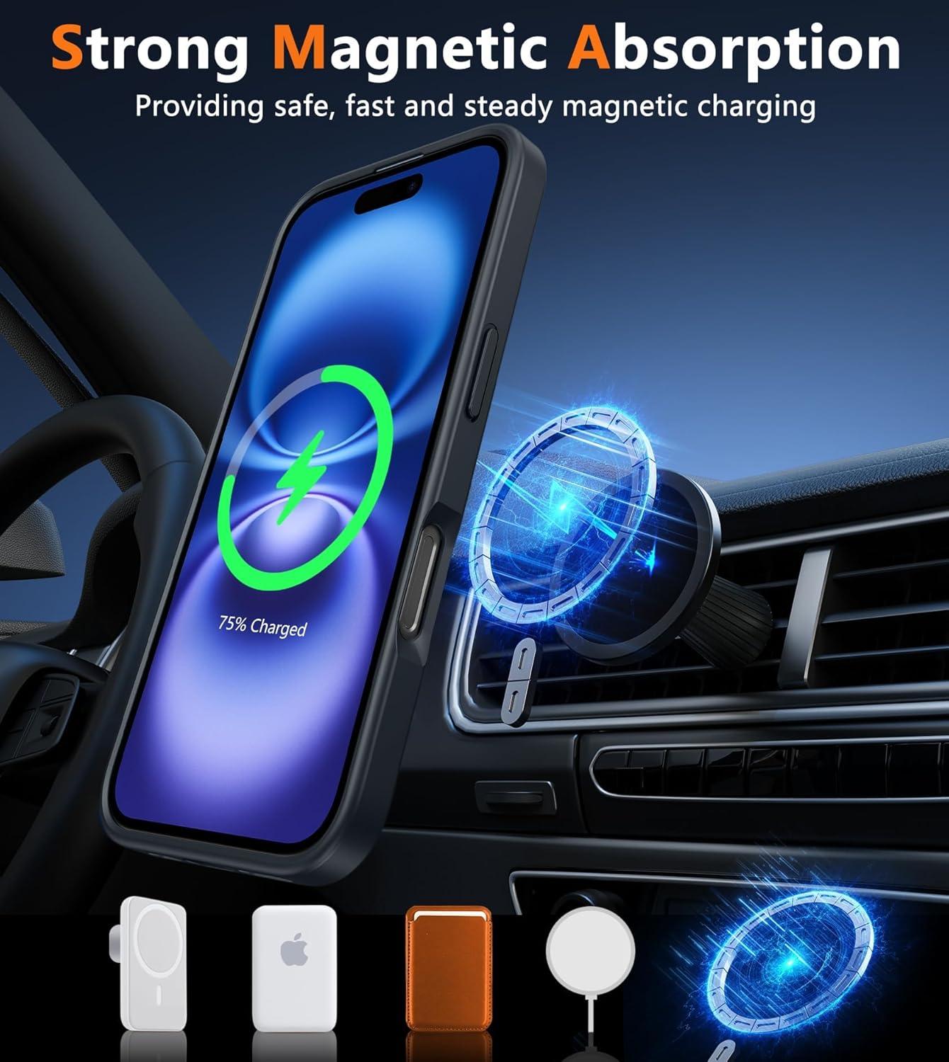 imageFNTCASE for iPhone 15 Pro Case Compatible with Magsafe Translucent Matte Magnetic Phone Cover Military Grade Drop Protection Shockproof Protective Cases BlackBlack