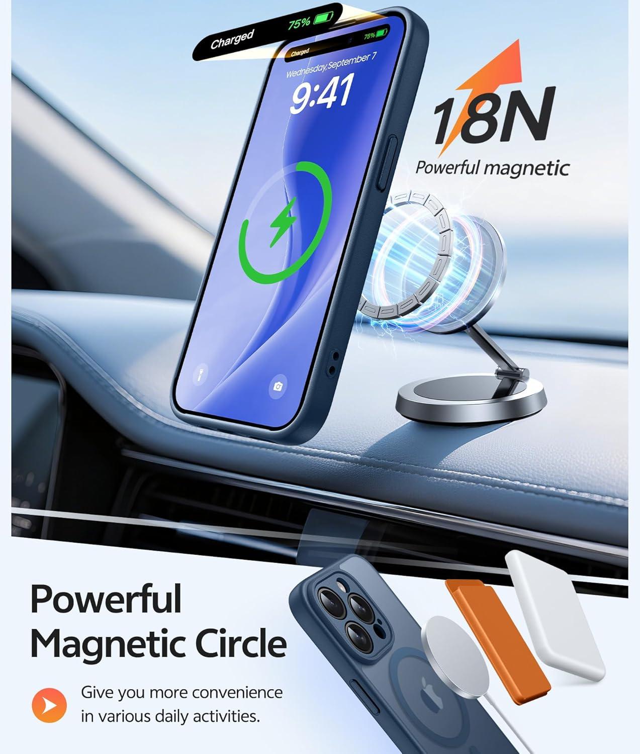 imageFNTCASE for iPhone 15 Pro Case Compatible with Magsafe Translucent Matte Magnetic Phone Cover Military Grade Drop Protection Shockproof Protective Cases BlackBlue