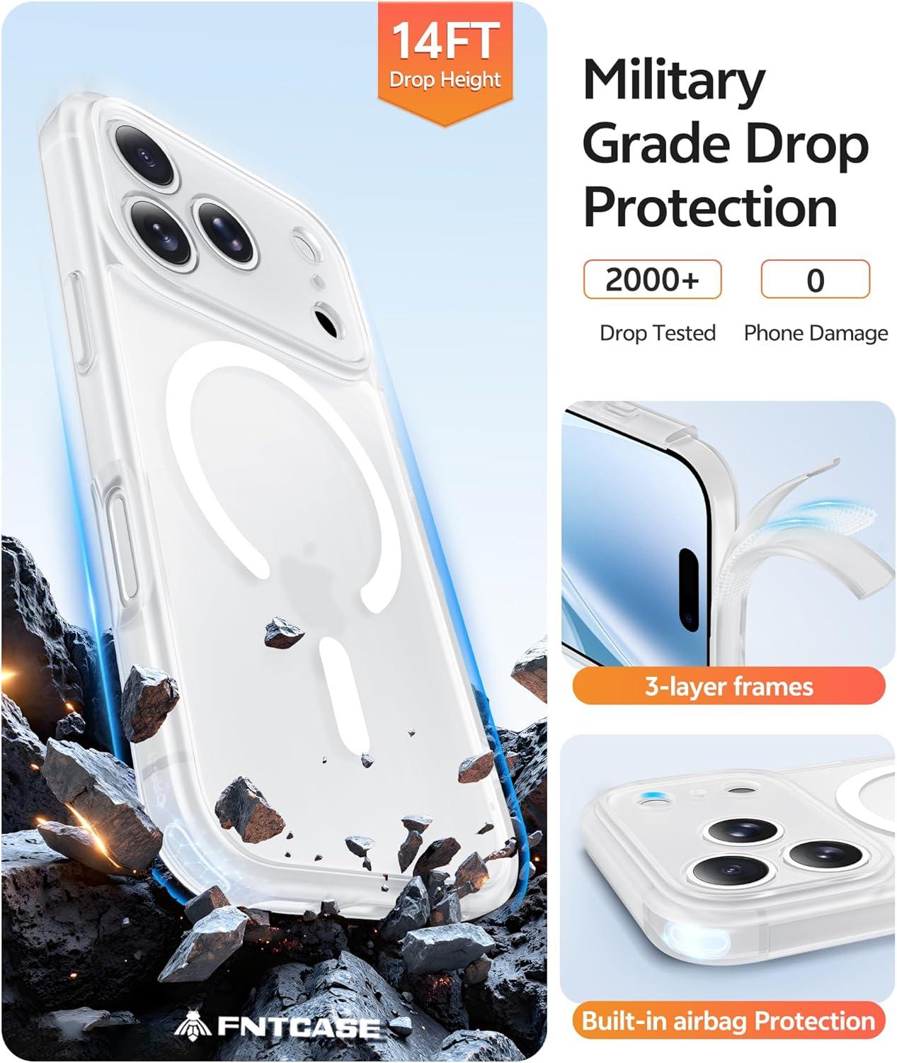 imageFNTCASE for iPhone 15 Pro Case Compatible with Magsafe Translucent Matte Magnetic Phone Cover Military Grade Drop Protection Shockproof Protective Cases BlackWhite
