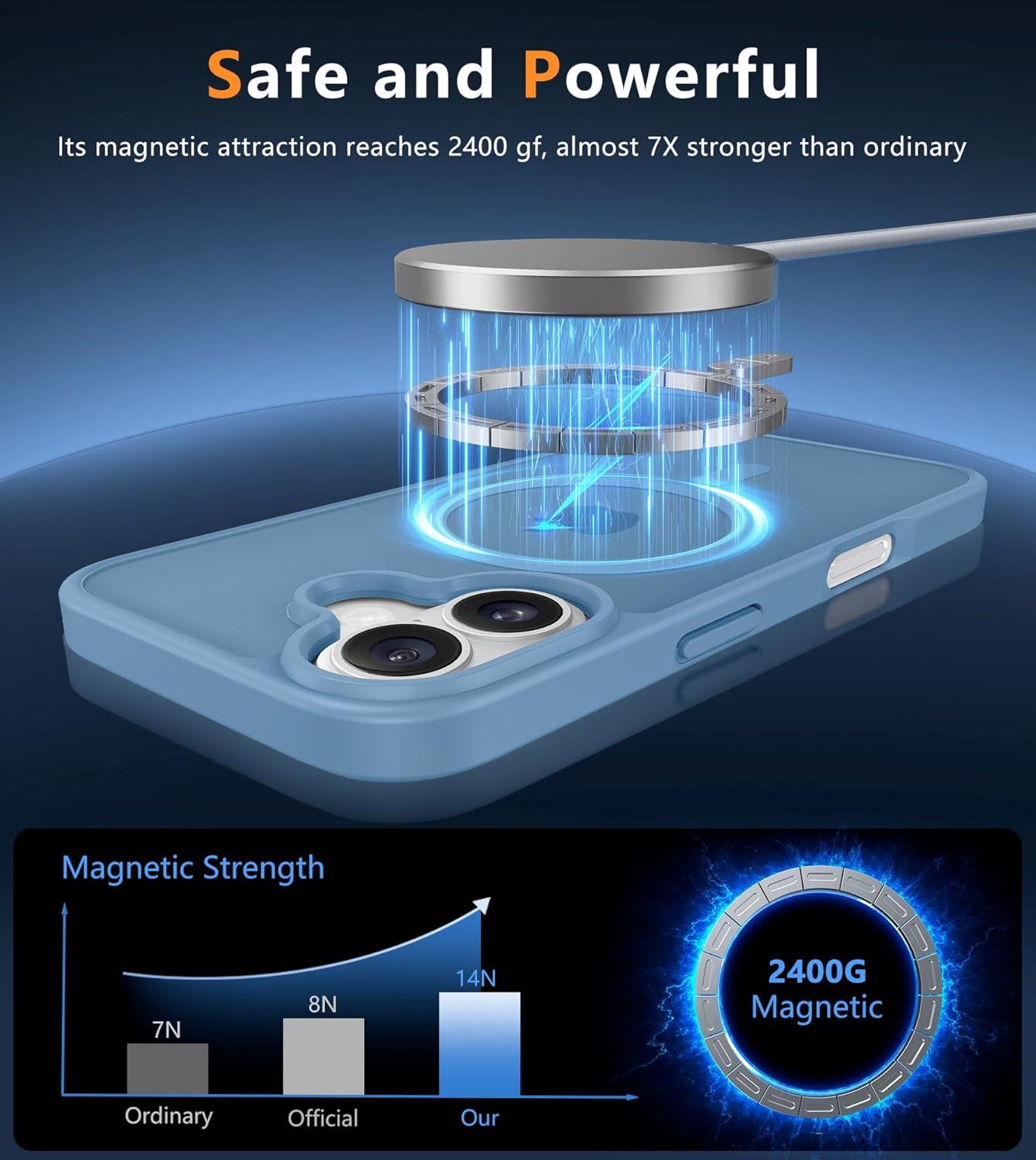 imageFNTCASE for iPhone 15 Pro Case Compatible with Magsafe Translucent Matte Magnetic Phone Cover Military Grade Drop Protection Shockproof Protective Cases BlackLight Blue