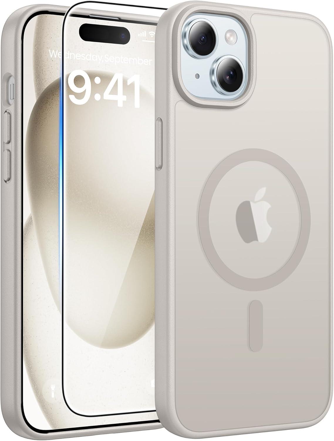 imageFNTCASE for iPhone 15 Pro Case Compatible with Magsafe Translucent Matte Magnetic Phone Cover Military Grade Drop Protection Shockproof Protective Cases BlackOff White
