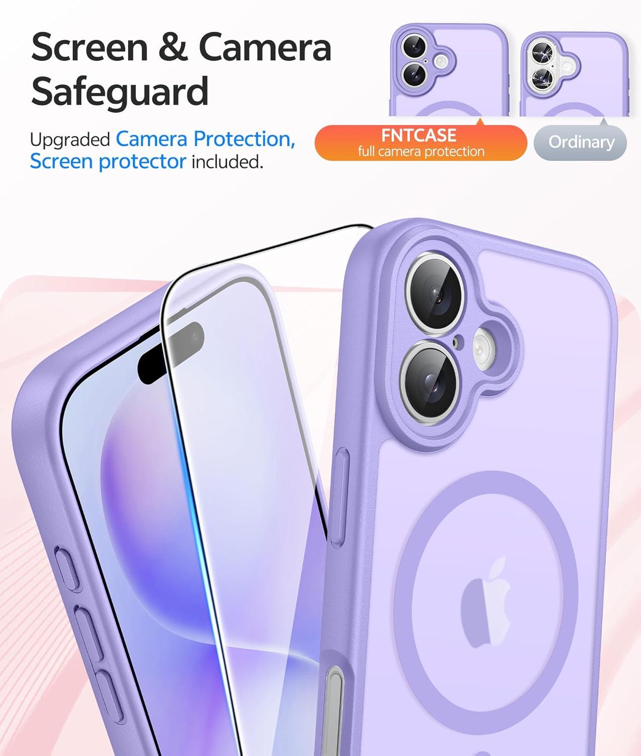 imageFNTCASE for iPhone 15 Pro Case Compatible with Magsafe Translucent Matte Magnetic Phone Cover Military Grade Drop Protection Shockproof Protective Cases BlackLight Purple