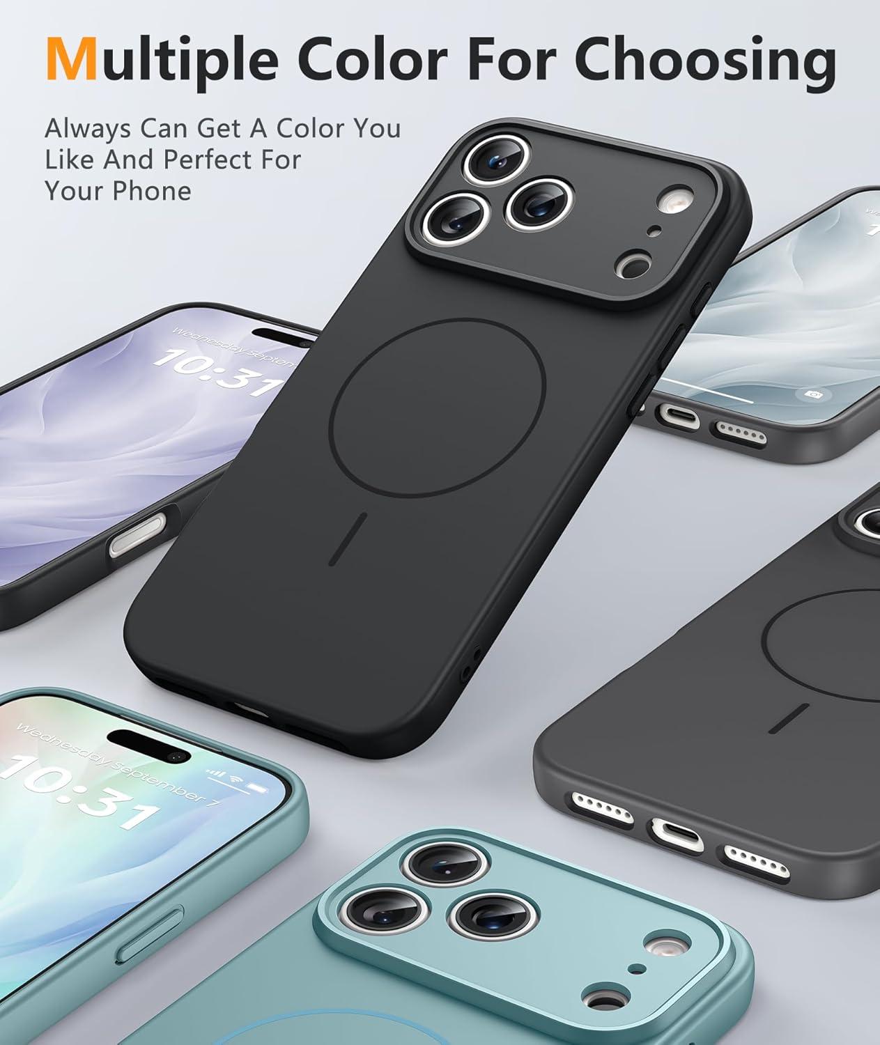 imageFNTCASE for iPhone 15 Pro Case Compatible with Magsafe Translucent Matte Magnetic Phone Cover Military Grade Drop Protection Shockproof Protective Cases BlackFull Black