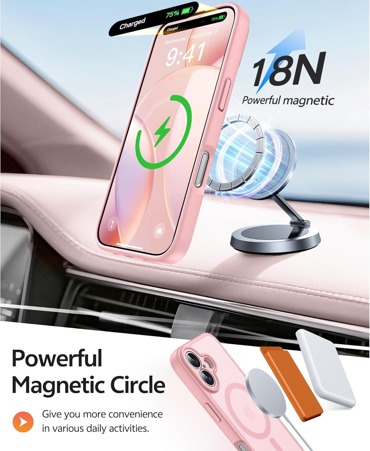 imageFNTCASE for iPhone 15 Pro Case Compatible with Magsafe Translucent Matte Magnetic Phone Cover Military Grade Drop Protection Shockproof Protective Cases BlackLight Pink