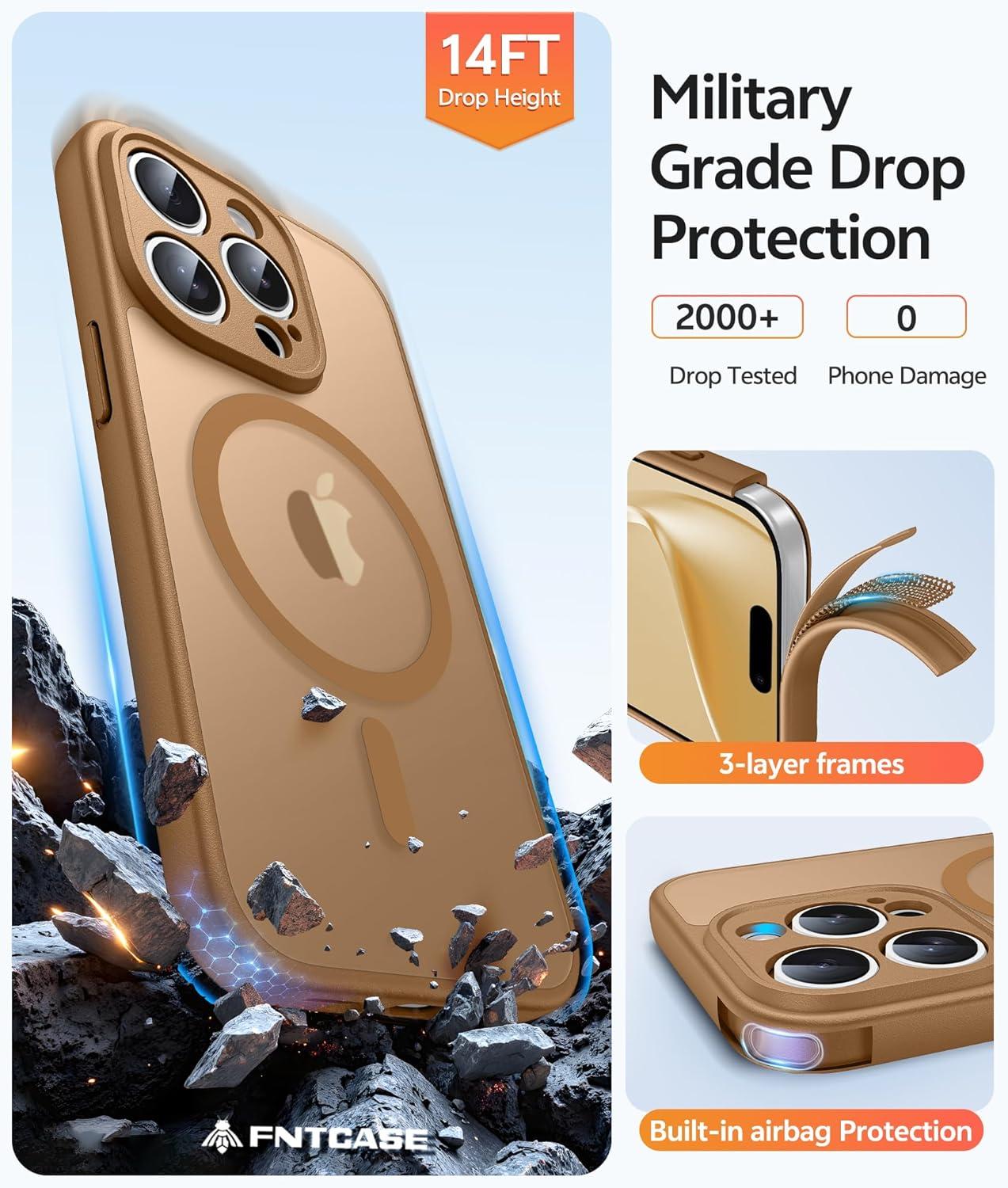 imageFNTCASE for iPhone 15 Pro Case Compatible with Magsafe Translucent Matte Magnetic Phone Cover Military Grade Drop Protection Shockproof Protective Cases BlackBrown