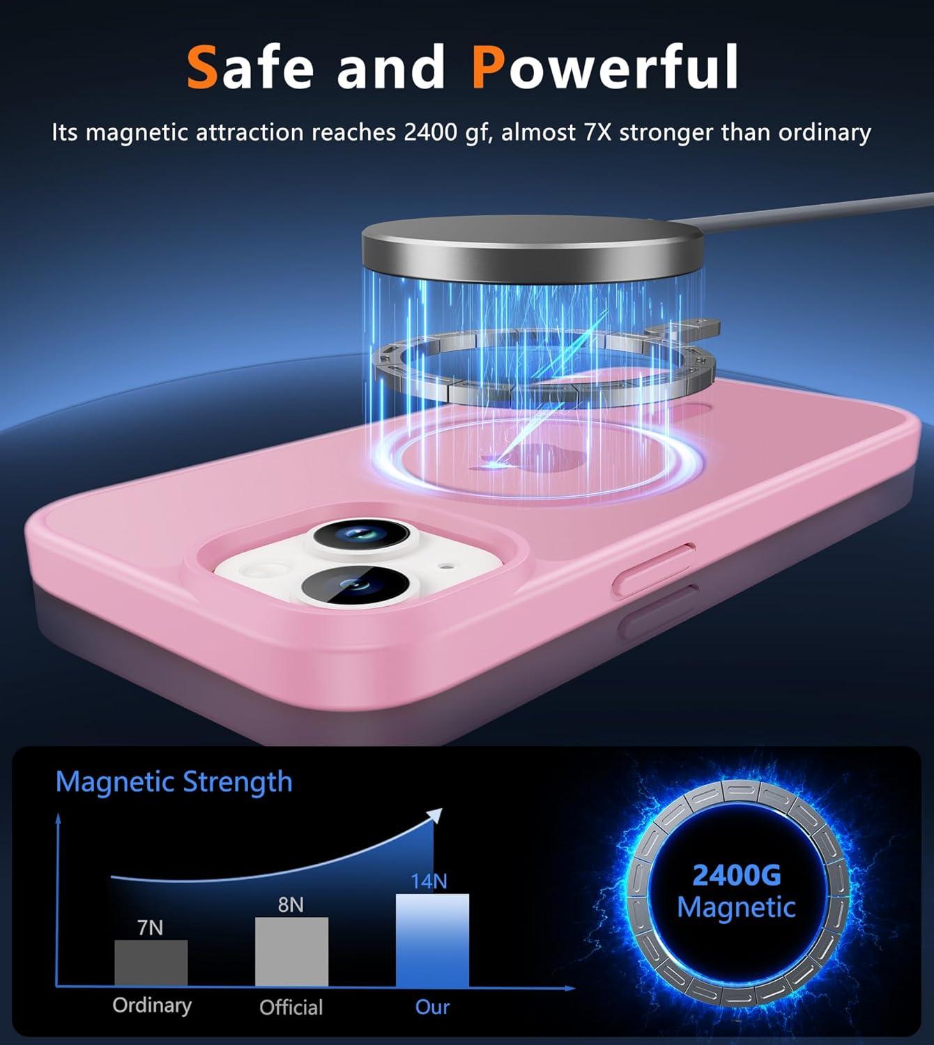 imageFNTCASE for iPhone 15 Pro Case Compatible with Magsafe Translucent Matte Magnetic Phone Cover Military Grade Drop Protection Shockproof Protective Cases BlackLight Pink