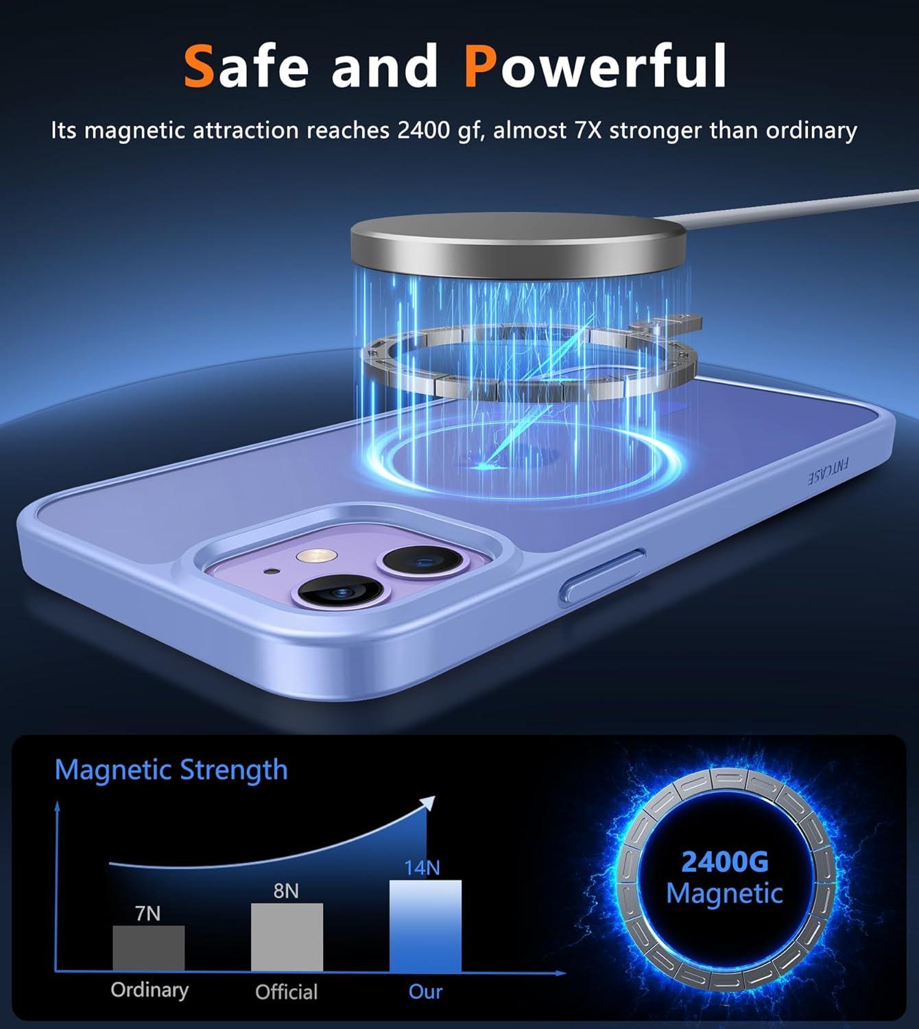 imageFNTCASE for iPhone 15 Pro Case Compatible with Magsafe Translucent Matte Magnetic Phone Cover Military Grade Drop Protection Shockproof Protective Cases BlackLight Purple