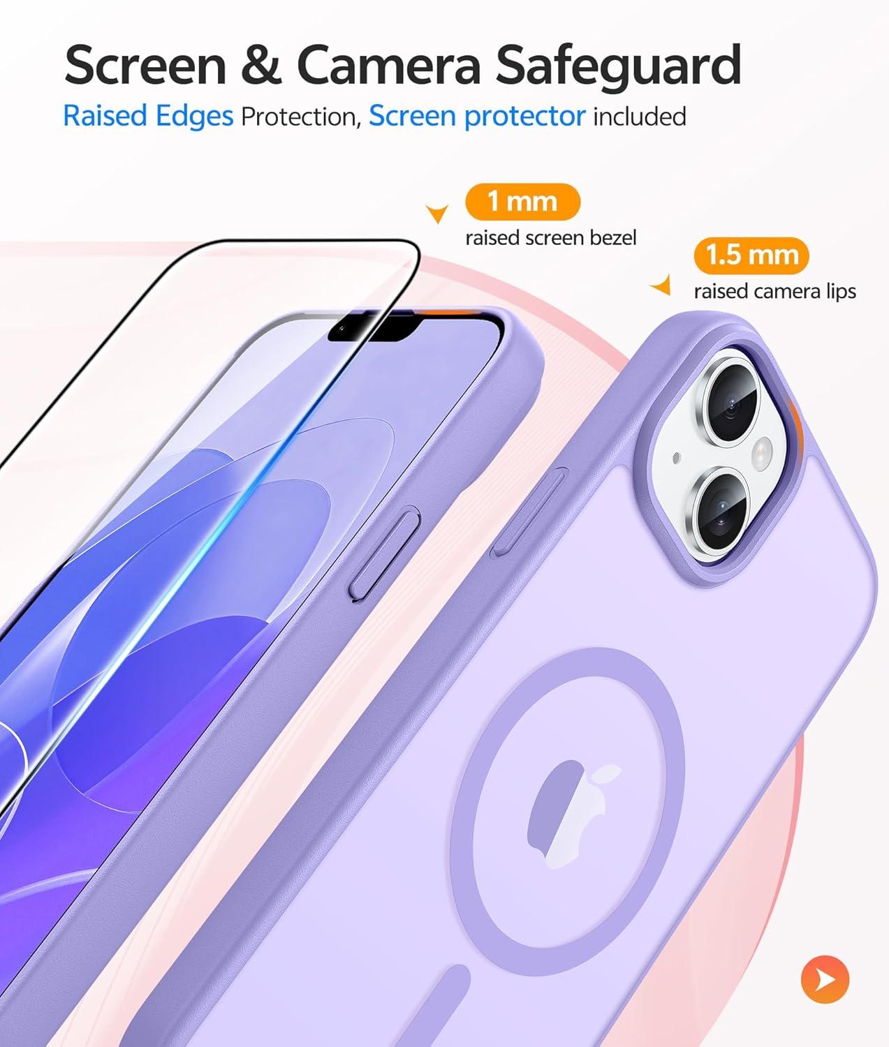 imageFNTCASE for iPhone 15 Pro Case Compatible with Magsafe Translucent Matte Magnetic Phone Cover Military Grade Drop Protection Shockproof Protective Cases BlackLight Purple