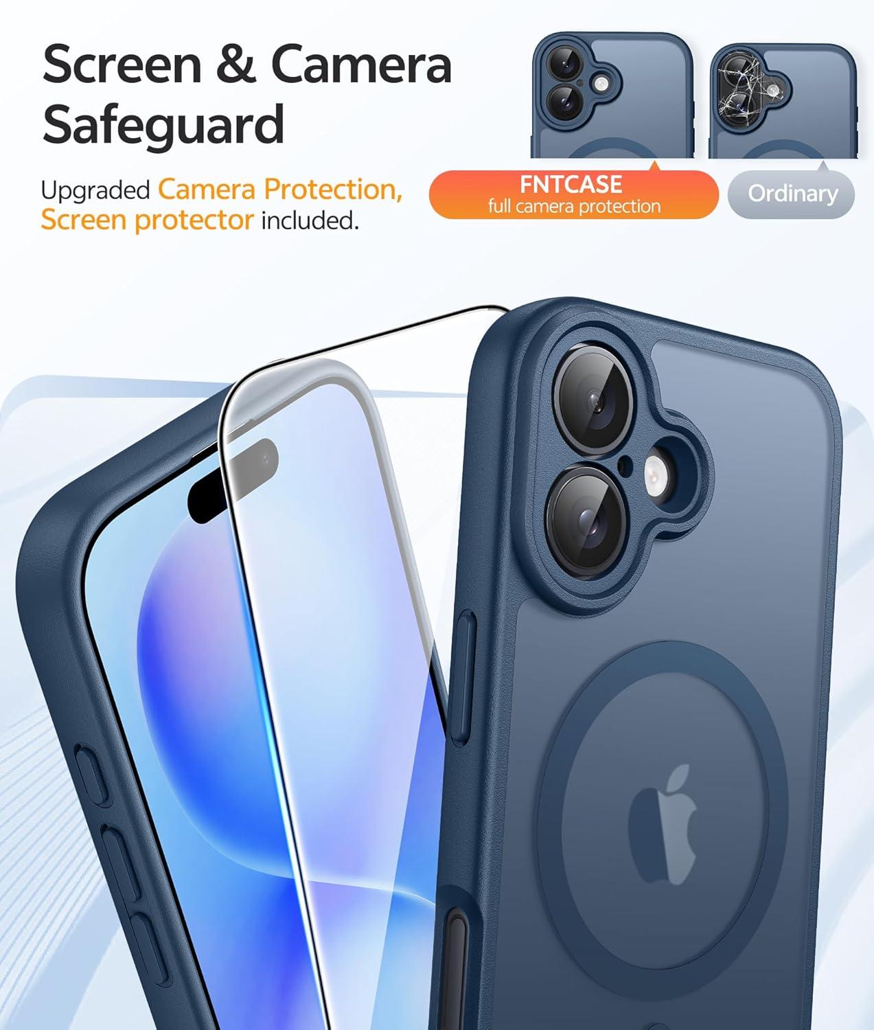imageFNTCASE for iPhone 15 Pro Case Compatible with Magsafe Translucent Matte Magnetic Phone Cover Military Grade Drop Protection Shockproof Protective Cases BlackBlue