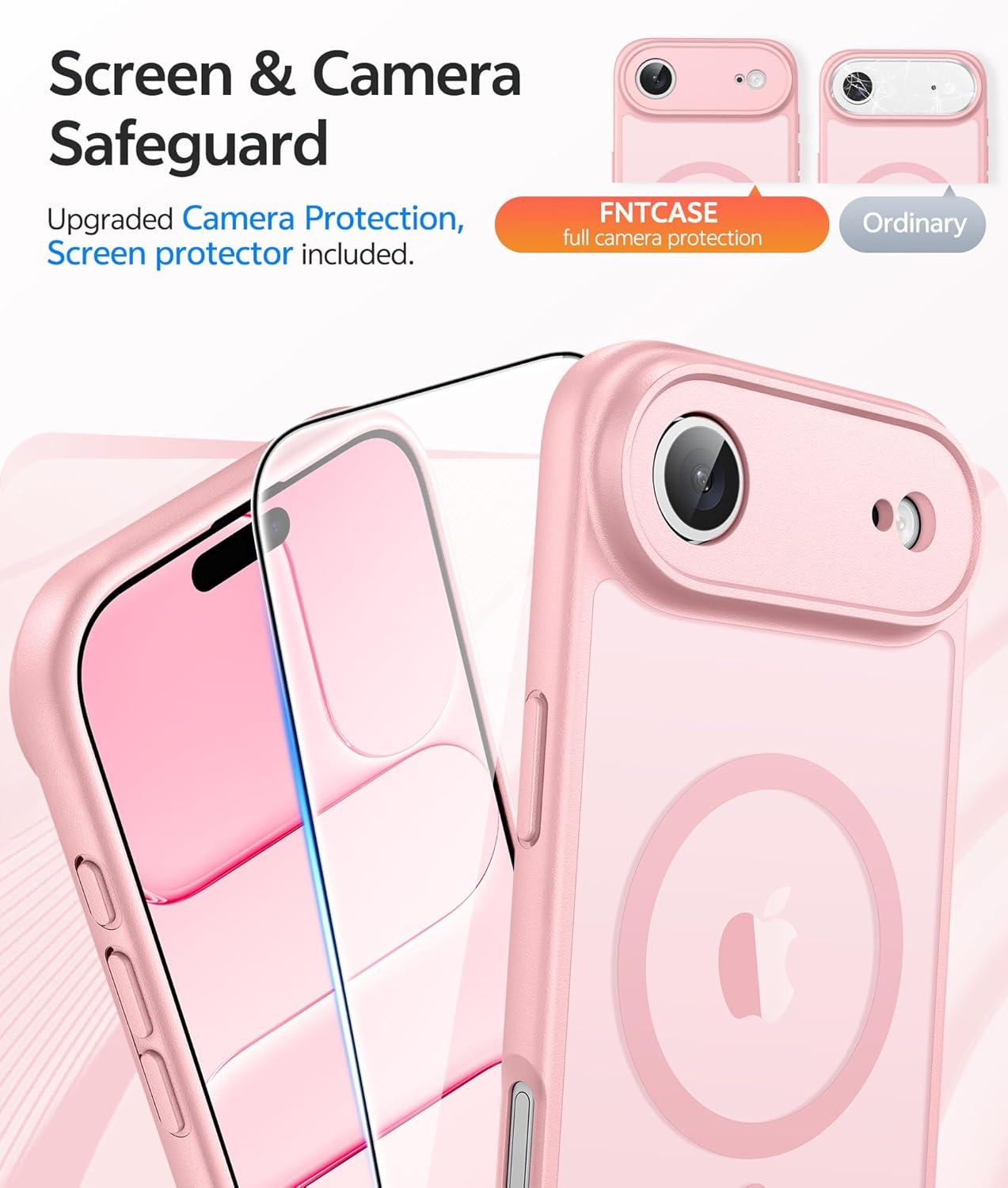 imageFNTCASE for iPhone 15 Pro Case Compatible with Magsafe Translucent Matte Magnetic Phone Cover Military Grade Drop Protection Shockproof Protective Cases BlackLight Pink